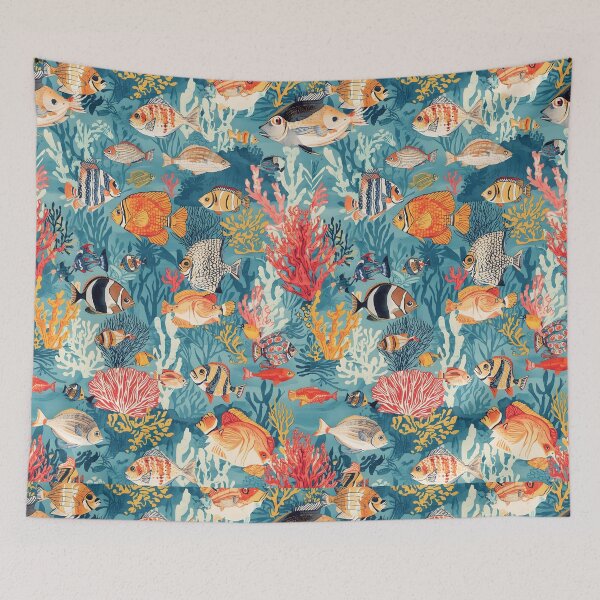 Item preview, Tropical Etching: Deep Teal Reefscape Pattern designed and sold by MoonlitDoodles1.