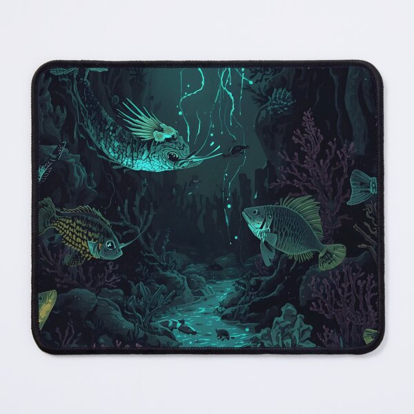 Item preview, Subterranean River of Light: Ethereal Deep Sea Cavern Pattern with Bioluminescent Fish designed and sold by MoonlitDoodles1.