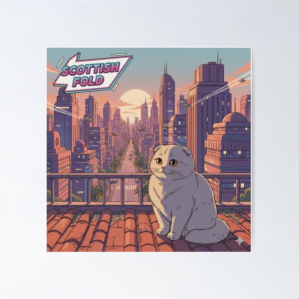 Item preview, Retro Anime Cat Cute Scottish Fold Cat Breeds Design designed and sold by ANIMEX00.