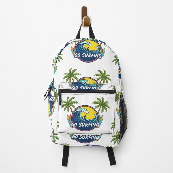 Item preview, Go Surfing Beach Adventure Retro Surfer Design Tropical Waves and Palm Trees designed and sold by DibuHumor.