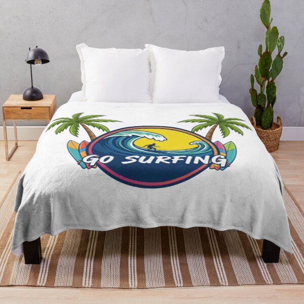 Item preview, Go Surfing Beach Adventure Retro Surfer Design Tropical Waves and Palm Trees designed and sold by DibuHumor.