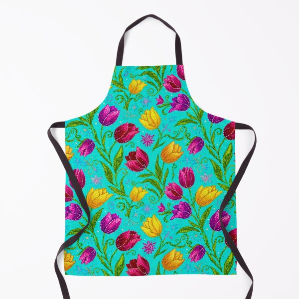 Item preview, Embroidered Tulips Floral Pattern Boho Spring Turquoise designed and sold by JOSTH.