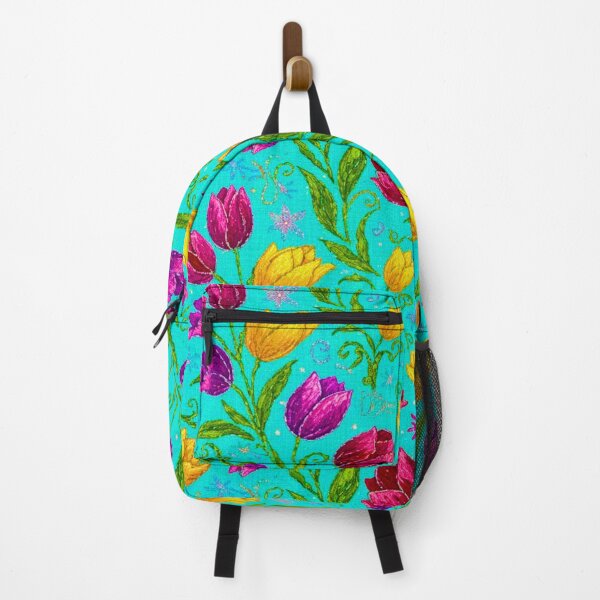 Item preview, Embroidered Tulips Floral Pattern Boho Spring Turquoise designed and sold by JOSTH.