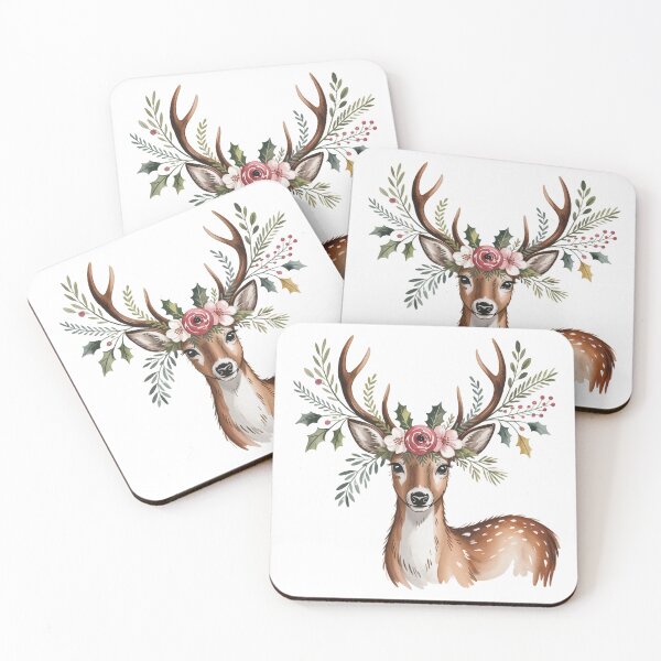 Item preview, Christmas Deer with Evergreens & Berries designed and sold by smilesupplyco..