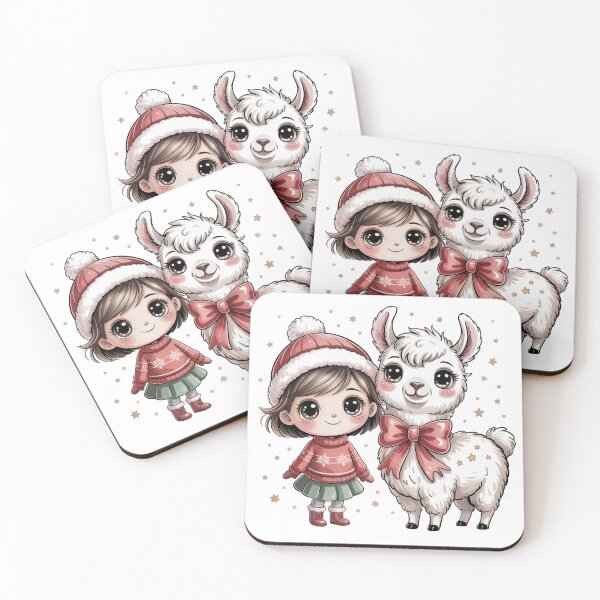 Item preview, Cute Christmas Girl and Llama Kawaii Illustration designed and sold by smilesupplyco..
