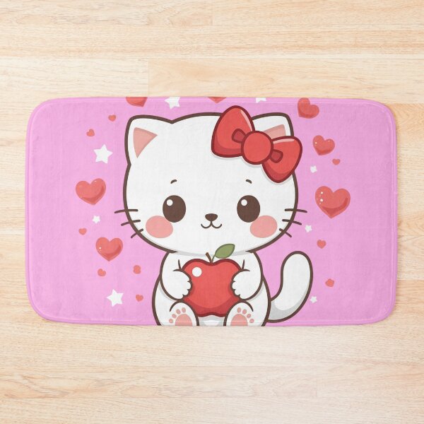 Item preview, Sweet White Kitten with Apple and Hearts – Kawaii designed and sold by SweetRossel.