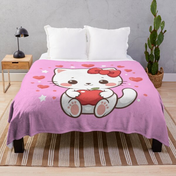 Item preview, Sweet White Kitten with Apple and Hearts – Kawaii designed and sold by SweetRossel.
