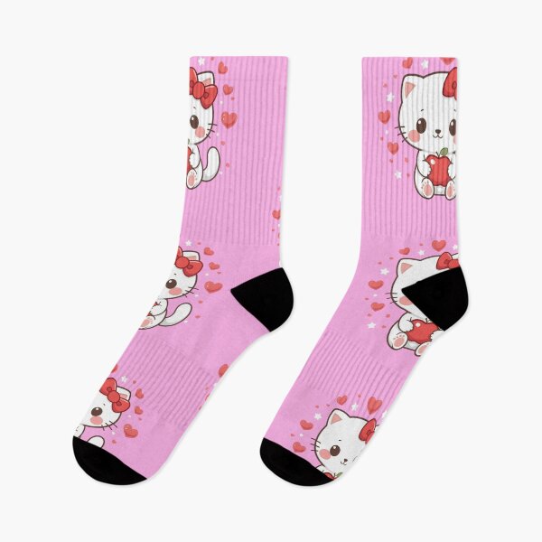 Item preview, Sweet White Kitten with Apple and Hearts – Kawaii designed and sold by SweetRossel.