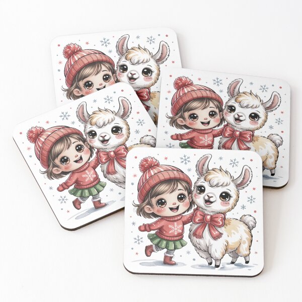 Item preview, Cute Christmas Girl and Llama Kawaii Illustration designed and sold by smilesupplyco..