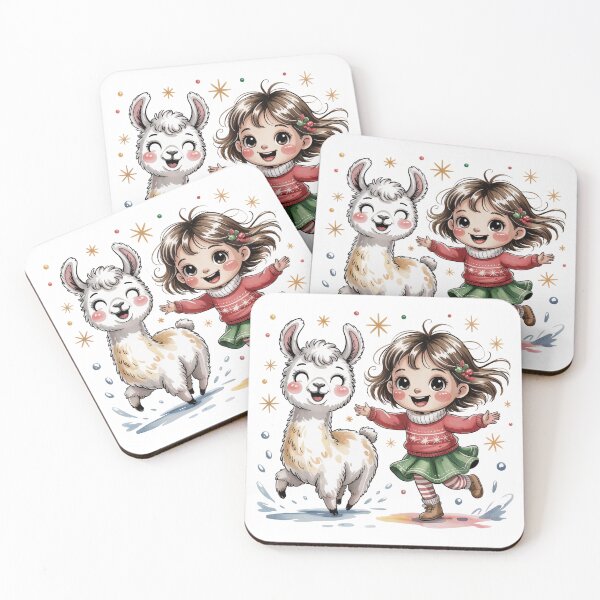Item preview, Cute Christmas Girl and Llama Kawaii Illustration designed and sold by smilesupplyco..