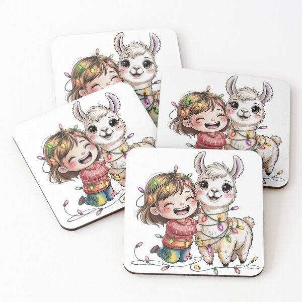 Item preview, Cute Christmas Girl and Llama Kawaii Illustration designed and sold by smilesupplyco..
