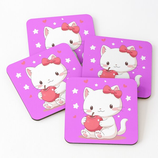 Item preview, Happy White Kitten Playing with Red Apple – Kawaii designed and sold by SweetRossel.