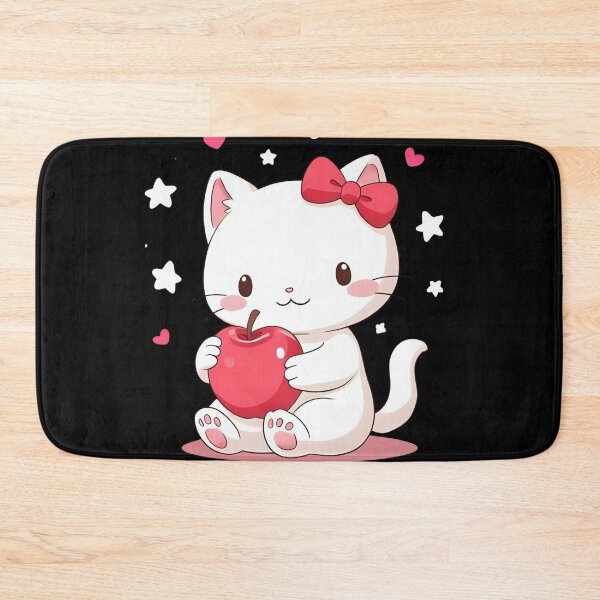 Item preview, Happy White Kitten Playing with Red Apple – Kawaii designed and sold by SweetRossel.