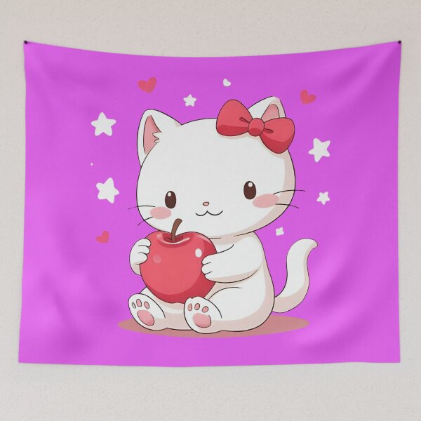 Item preview, Happy White Kitten Playing with Red Apple – Kawaii designed and sold by SweetRossel.