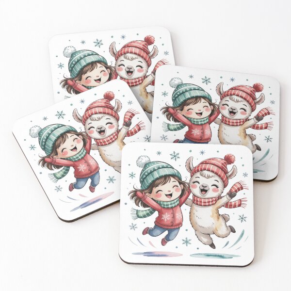 Item preview, Cute Winter Girl and Llama Christmas Illustration designed and sold by smilesupplyco..