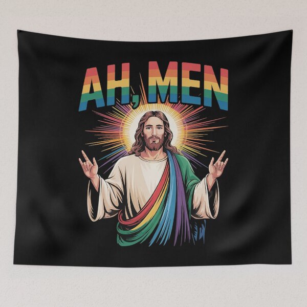 Item preview, Ah Men Funny LGBT Gay Pride Jesus Rainbow Flag Christian Short designed and sold by marcusry.