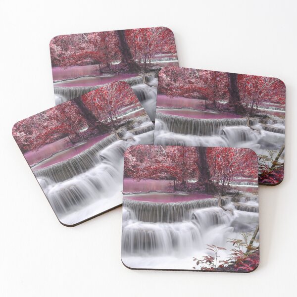 Item preview, Dreamfall Cascade in a Crimson Forest – Surreal Nature Art designed and sold by Williams Anderson.