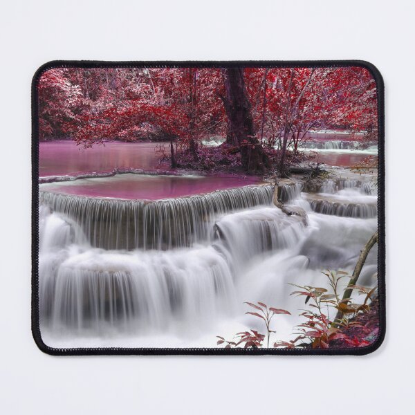 Item preview, Dreamfall Cascade in a Crimson Forest – Surreal Nature Art designed and sold by Williams Anderson.