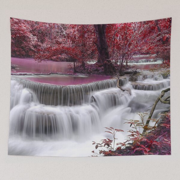 Item preview, Dreamfall Cascade in a Crimson Forest – Surreal Nature Art designed and sold by Williams Anderson.