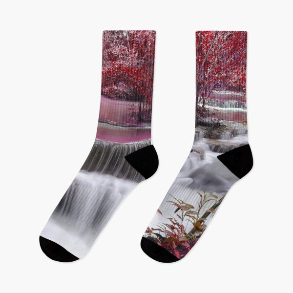 Item preview, Dreamfall Cascade in a Crimson Forest – Surreal Nature Art designed and sold by Williams Anderson.