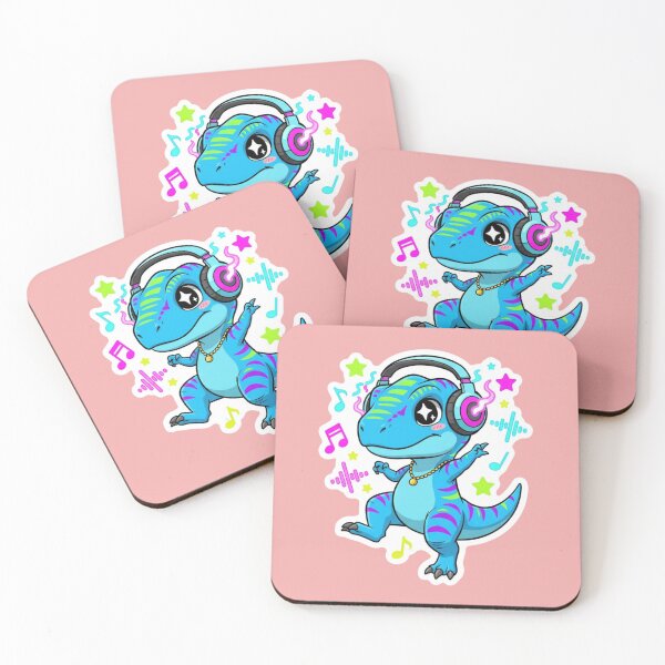 Item preview, Neon Glow Raving Dinosaur Party Dino With Headphones Fun Sticker Dance Music designed and sold by bvdesignart.