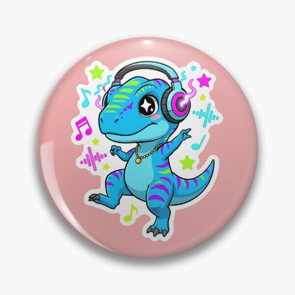 Item preview, Neon Glow Raving Dinosaur Party Dino With Headphones Fun Sticker Dance Music designed and sold by bvdesignart.