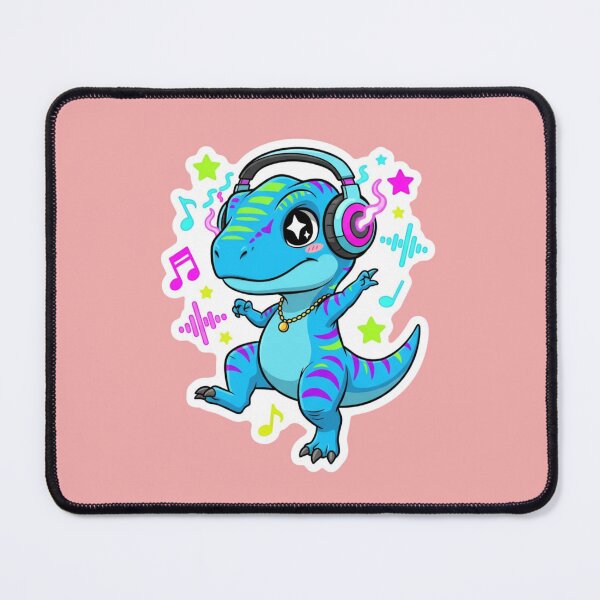 Item preview, Neon Glow Raving Dinosaur Party Dino With Headphones Fun Sticker Dance Music designed and sold by bvdesignart.