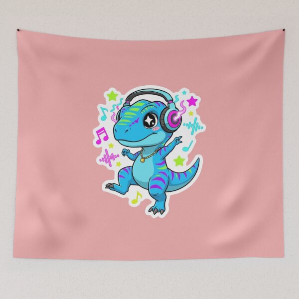 Item preview, Neon Glow Raving Dinosaur Party Dino With Headphones Fun Sticker Dance Music designed and sold by bvdesignart.