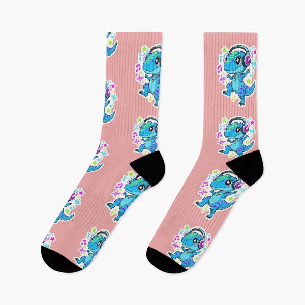 Item preview, Neon Glow Raving Dinosaur Party Dino With Headphones Fun Sticker Dance Music designed and sold by bvdesignart.