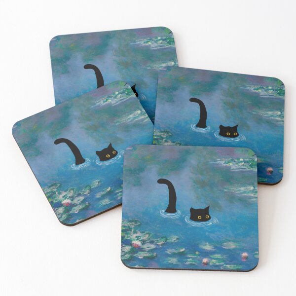 Item preview, Cute Black Cat under Waterlilies Monet designed and sold by outdoorwayys.