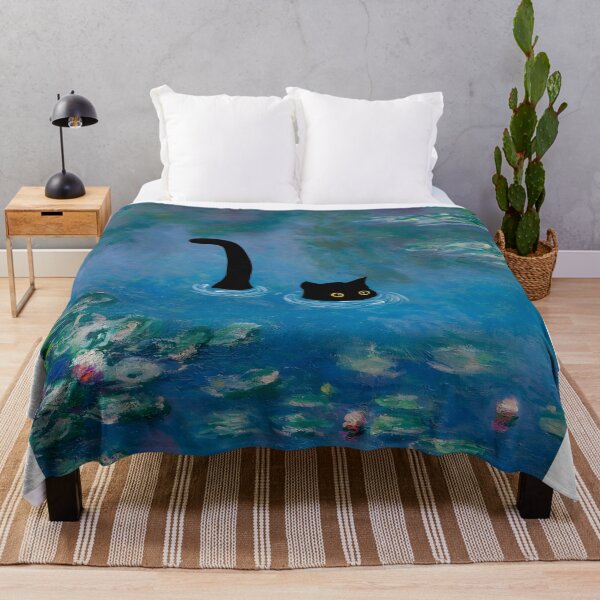 Item preview, Cute Black Cat under Waterlilies Monet designed and sold by outdoorwayys.
