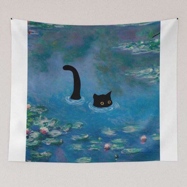Item preview, Cute Black Cat under Waterlilies Monet designed and sold by outdoorwayys.