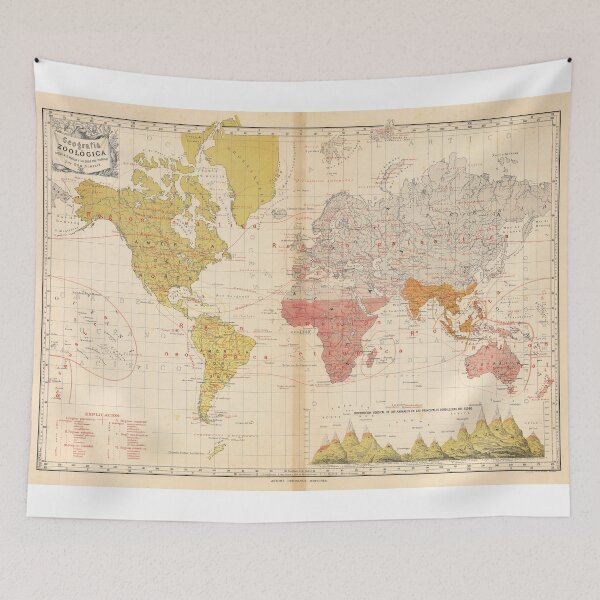 Item preview, Vintage Colorful Detailed Bohemian WORLD MAP Poster 19th century Zoologica designed and sold by easteuromaps.