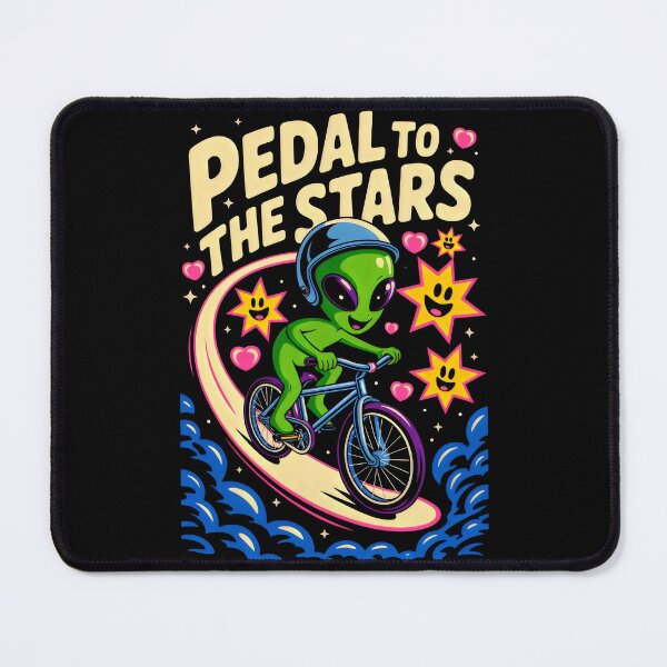 Item preview, Curved Rainbow Trail Beneath a Happy Alien Cyclist designed and sold by SplashTastic.