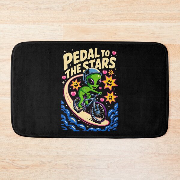 Item preview, Curved Rainbow Trail Beneath a Happy Alien Cyclist designed and sold by SplashTastic.