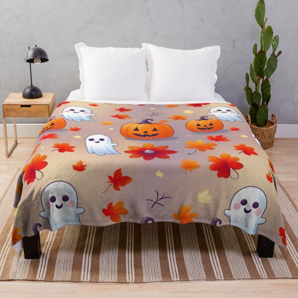 Item preview, Whimsical Halloween Ghost Seamless Pattern – Cute Autumn Pillow Design with Playful Ghosts & Fall Motifs designed and sold by ZyxDes.