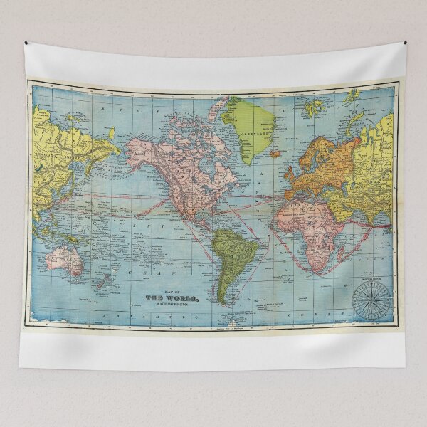 Item preview, Vintage Colorful Detailed Bohemian WORLD MAP Poster 19th century America centric designed and sold by easteuromaps.