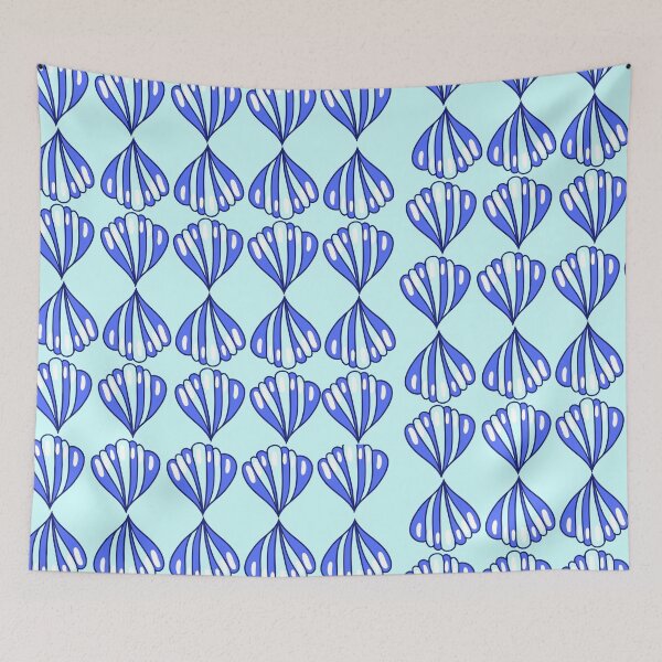 Item preview, Cute Dark Blue and White Pastel Shell Pattern on Light Blue – Soft Ocean-Inspired Design designed and sold by Cultradesign.