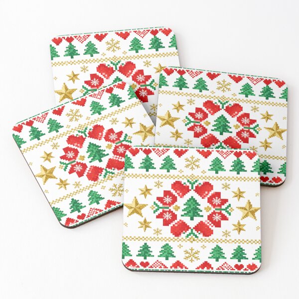 Item preview, Romanian Folk Christmas Embroidery – Traditional Red and Green Cross-Stitch Holiday Pattern designed and sold by Maximilianos.