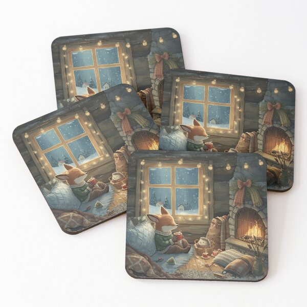 Item preview, Winter Evening with Fox and Hedgehog by the Fire designed and sold by WildlifeWhimsy.