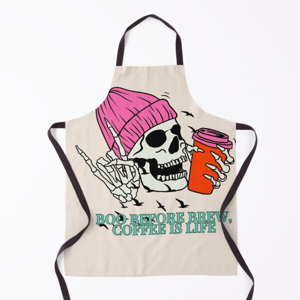 Aperçu de l'œuvre Crâne de couleur pastel pêche Le café c'est la vie Joyeux Halloween créée et vendue par DesignPrintWorks.