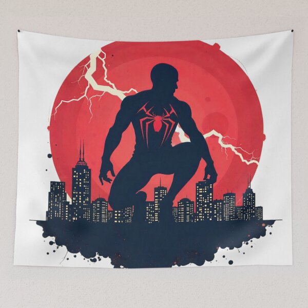 Item preview, Urban hero under the red sun – silhouette lightning art designed and sold by LoomisDreams.