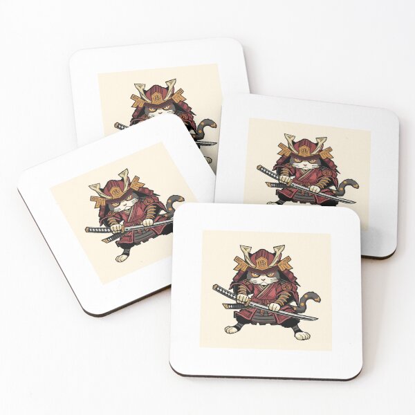 Item preview, Dual Katana Samurai Cat – Fierce Warrior in Red Armor | Cute Japanese Fighter designed and sold by Rosemoonjapan.