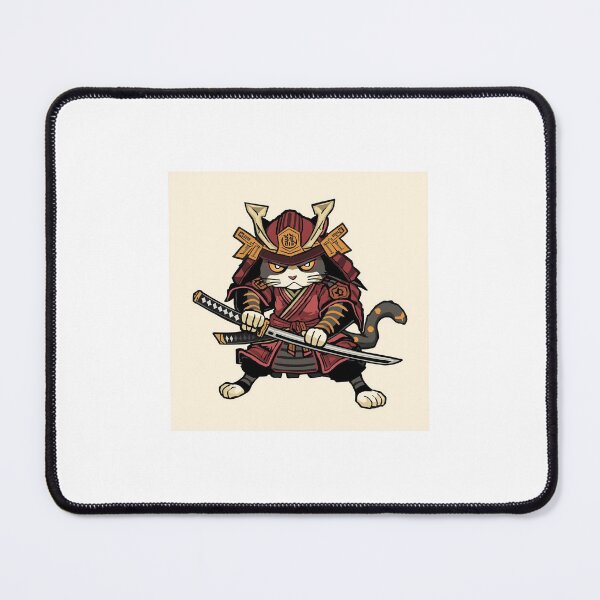 Item preview, Dual Katana Samurai Cat – Fierce Warrior in Red Armor | Cute Japanese Fighter designed and sold by Rosemoonjapan.