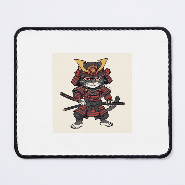 Item preview, Black & Red Samurai Cat – Cute Warrior in Striped Armor | Japanese Fighter Art designed and sold by Rosemoonjapan.