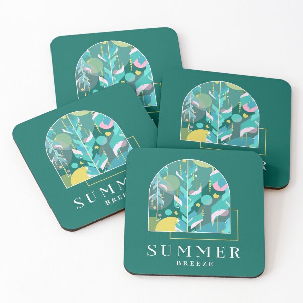 Item preview, Colorful geometric abstract plant pattern in light shades with summer breeze text designed and sold by CiniArt.