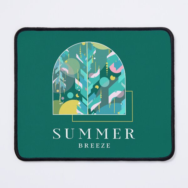Item preview, Colorful geometric abstract plant pattern in light shades with summer breeze text designed and sold by CiniArt.
