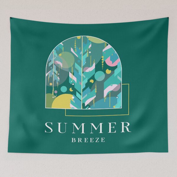Item preview, Colorful geometric abstract plant pattern in light shades with summer breeze text designed and sold by CiniArt.