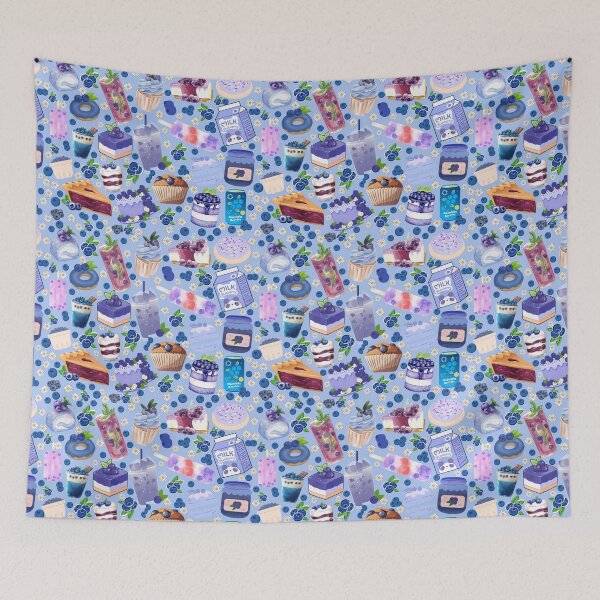 Item preview, periwinkle Blueberry Desserts & Drinks Pattern – Cute Kawaii Fruit Sweets Illustration designed and sold by StudioSamanthaa.