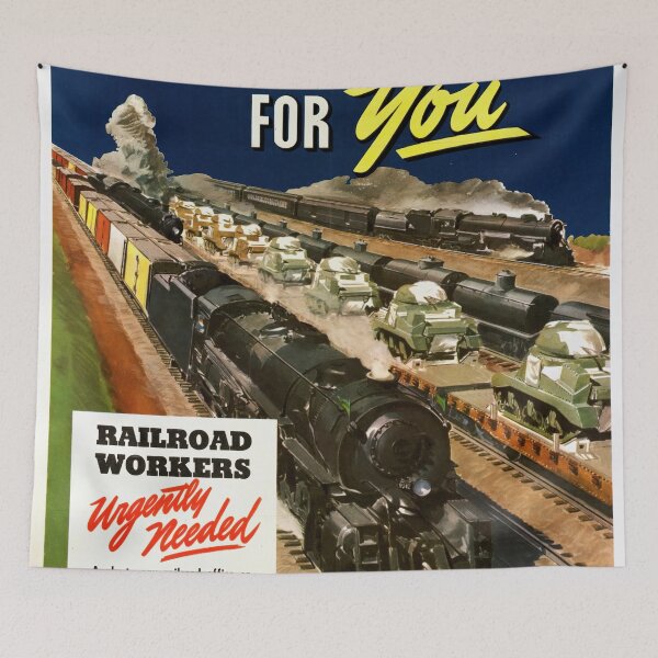 Item preview, WWII Railroad Recruitment Poster | Adolph Treidler Art | World War II Propaganda Print | Vintage Train & Tanks | War Effort Decor designed and sold by artofuniverse.